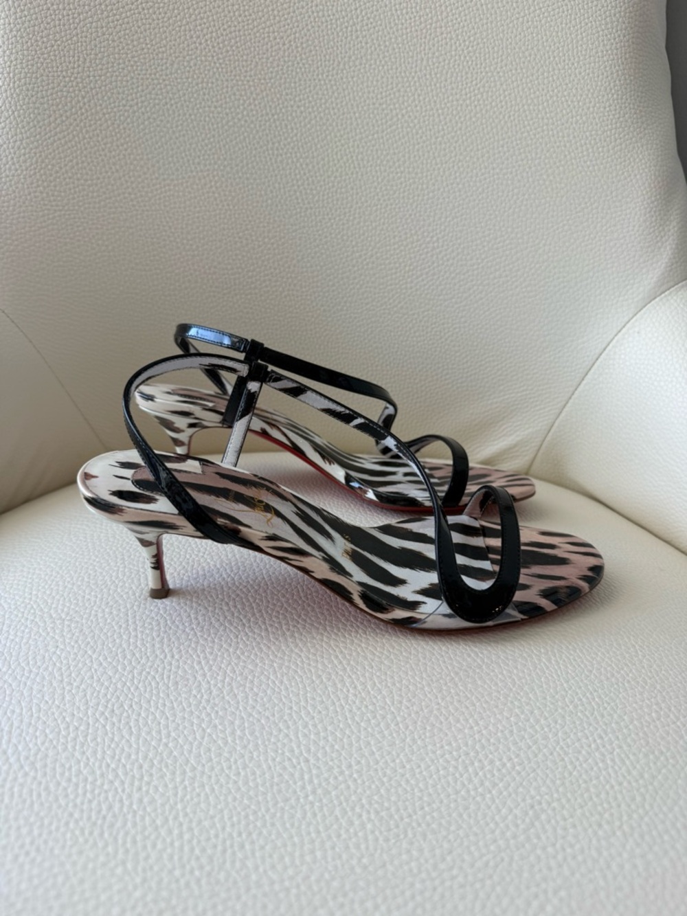 Christian Louboutin Rosalie 55 sandal leopard Gigi Print Kitten Heels 38 - NEW